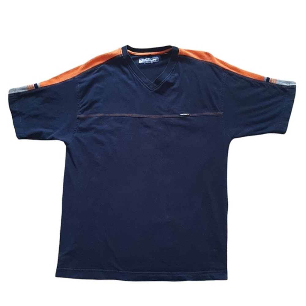 Vintage Point Zero Mens Size XL Navy & Orange Short-Sleeve V-Neck Logo T-Shirt